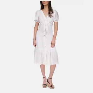 Michael Kors Ivory Textured Tie-Front Maxi Dress